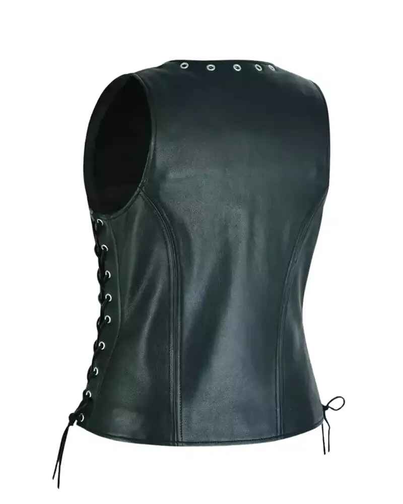 Women's Black Biker Leather Vest