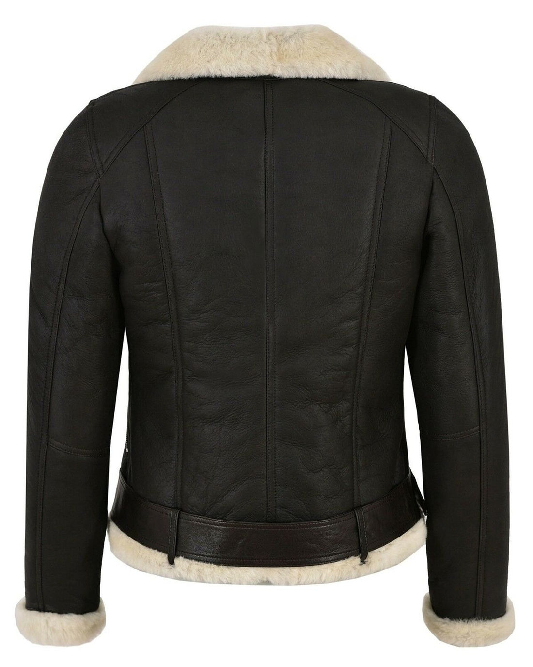 Schwarze Shearling-Lederjacke im Biker-Stil für Damen