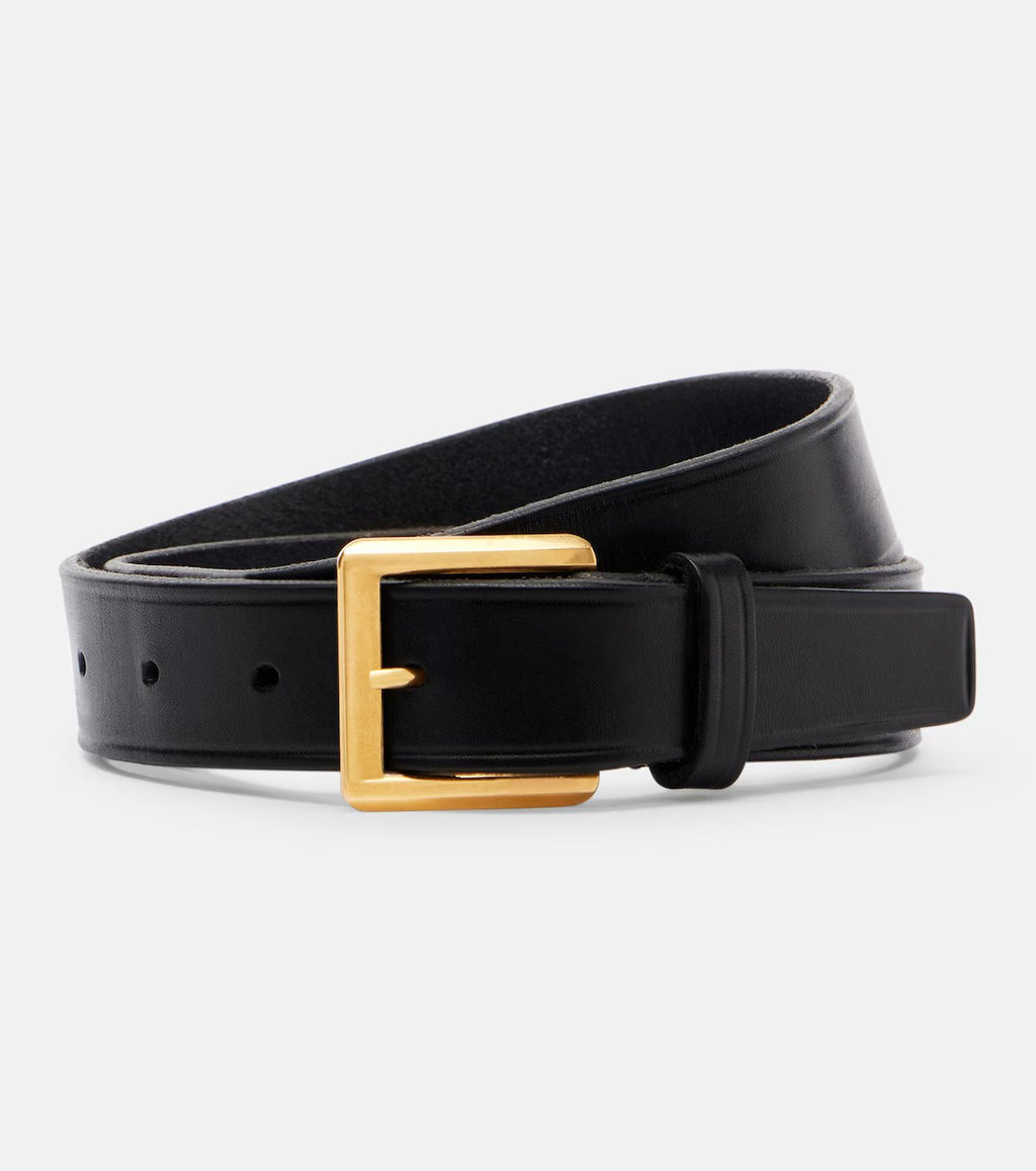 Women's Black Buckle Closure Leather Belt