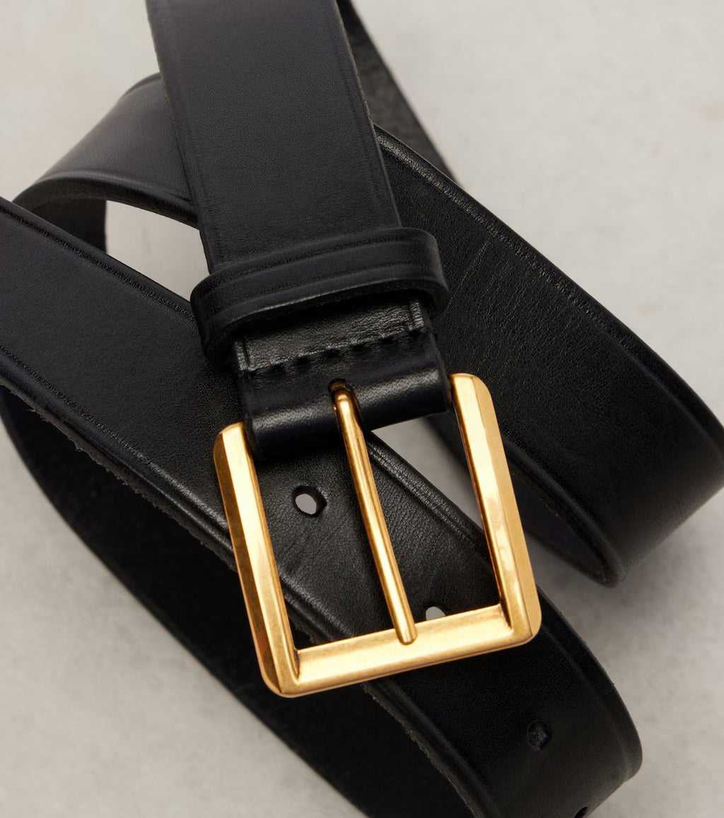 Women's Black Buckle Closure Leather Belt