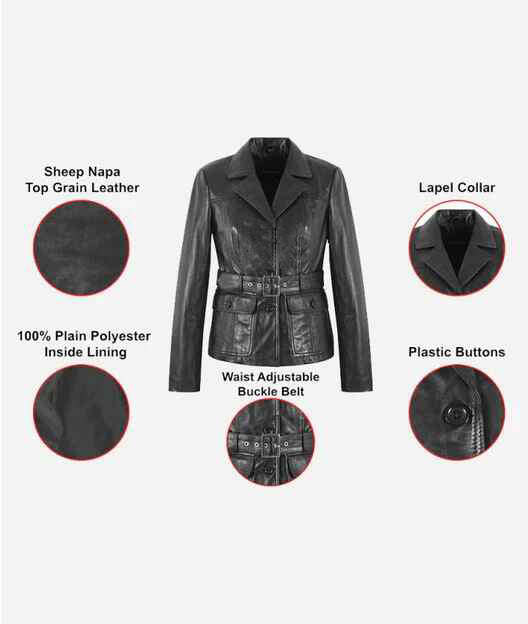 Women's Black CASTLE KATE Leather Short Trench Coat