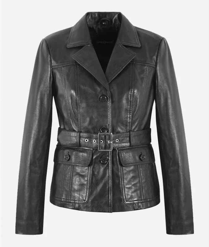 Women's Black CASTLE KATE Leather Short Trench Coat