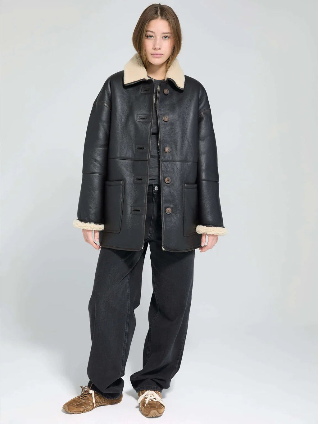 Women’s Black Carrie Leather Shearling Jacket