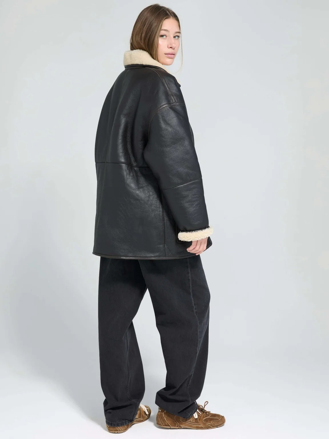 Women’s Black Carrie Leather Shearling Jacket