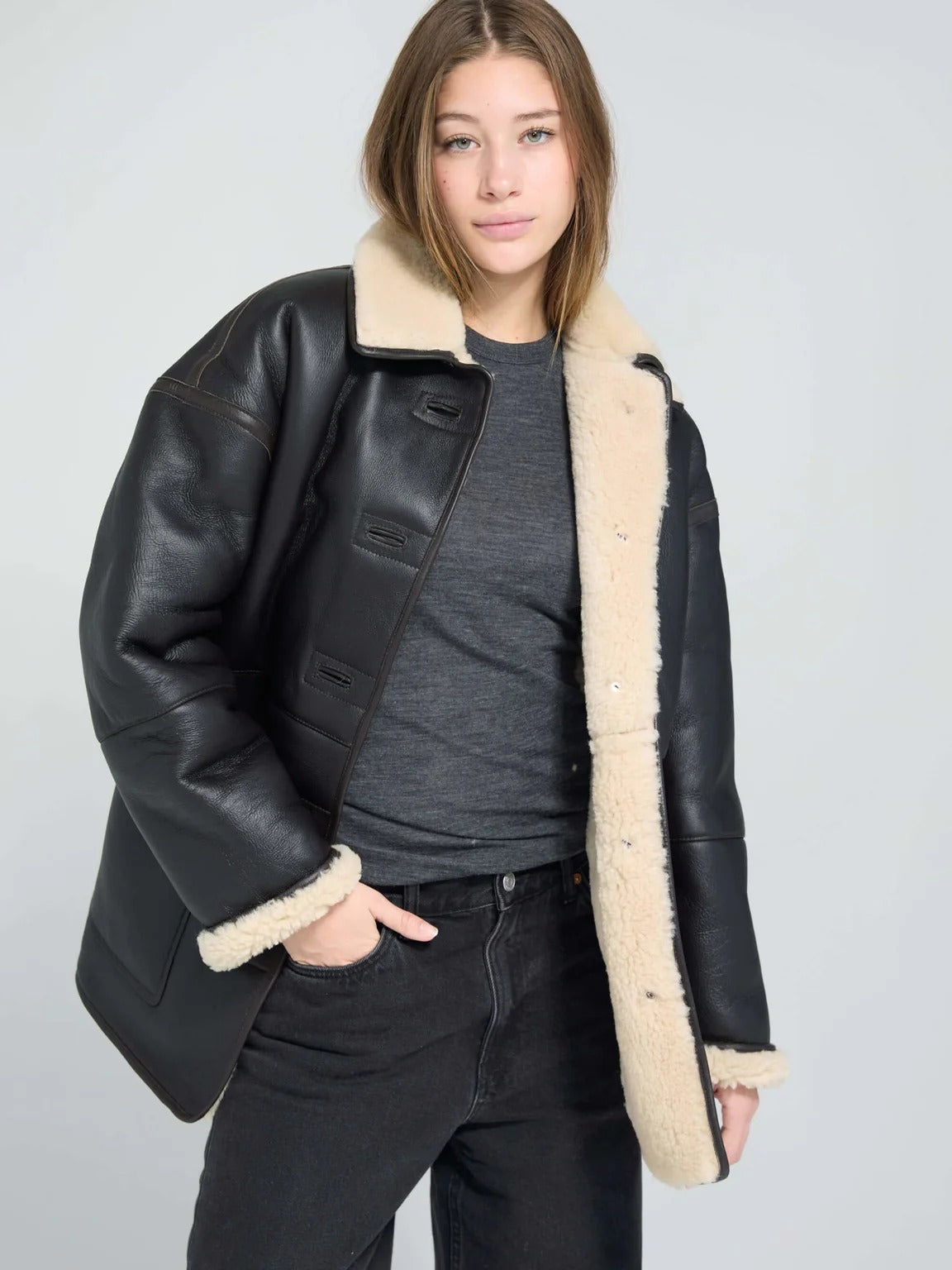 Women’s Black Carrie Leather Shearling Jacket