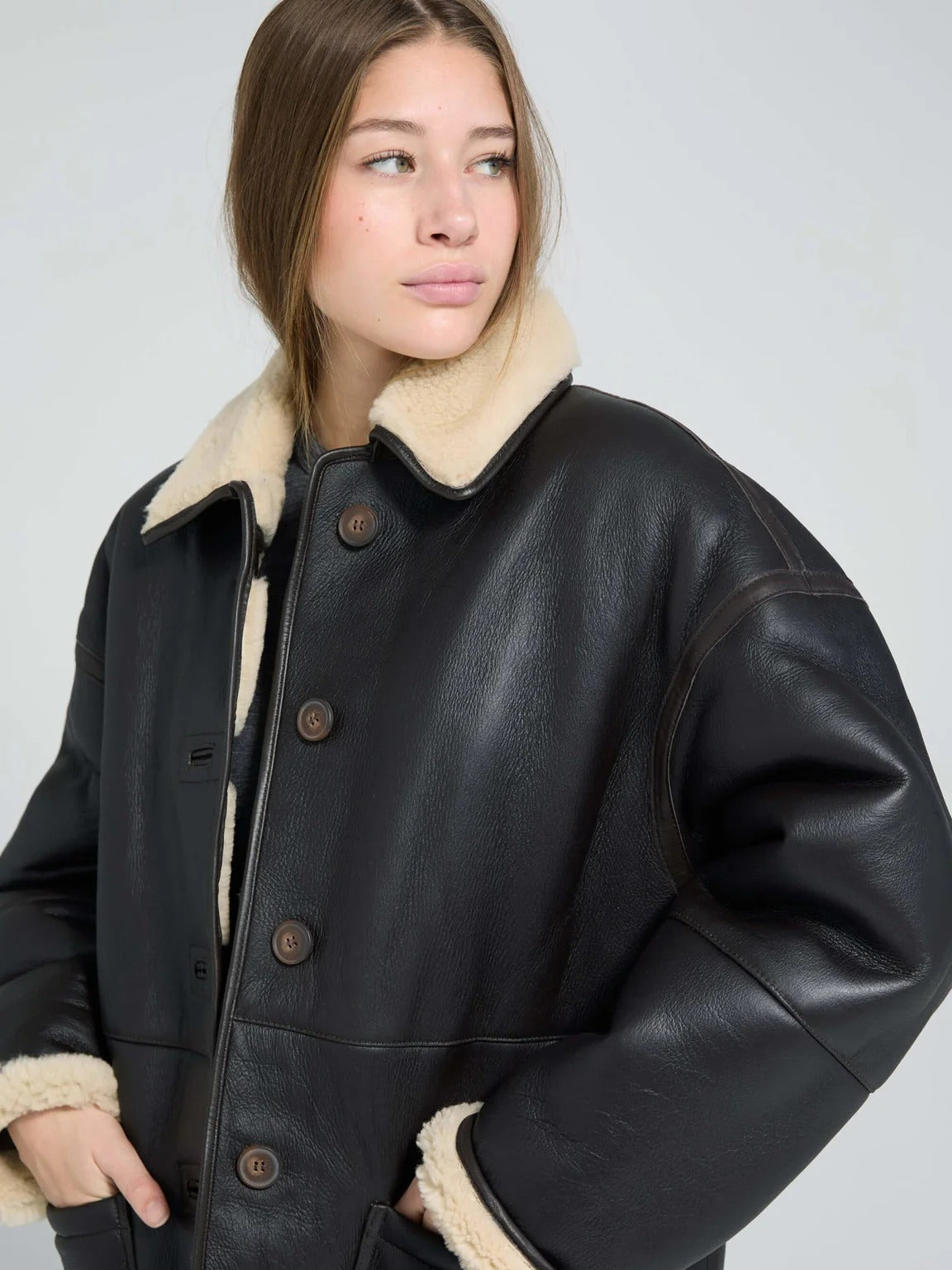 Women’s Black Carrie Leather Shearling Jacket