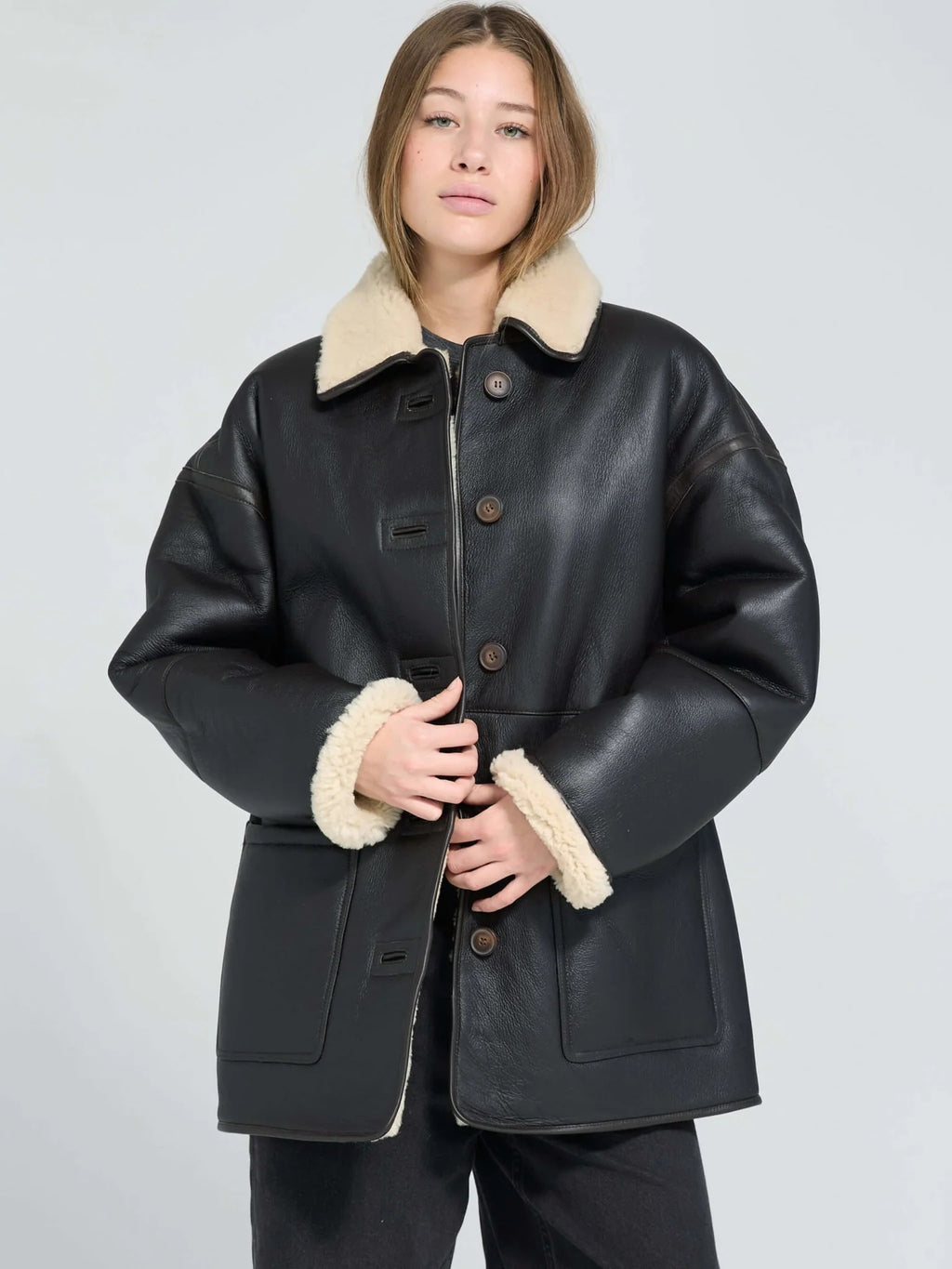 Women’s Black Carrie Leather Shearling Jacket