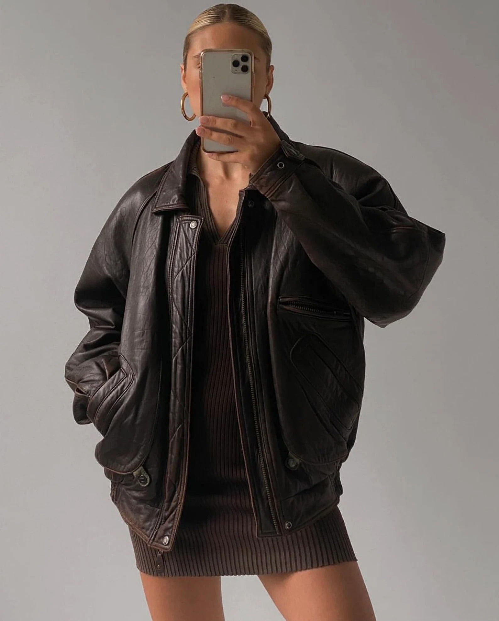 Women's Black Classic Baggy Oversized Soft Leather Jackets