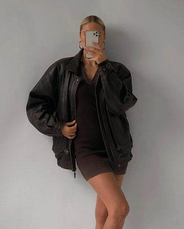 Women's Black Classic Baggy Oversized Soft Leather Jackets