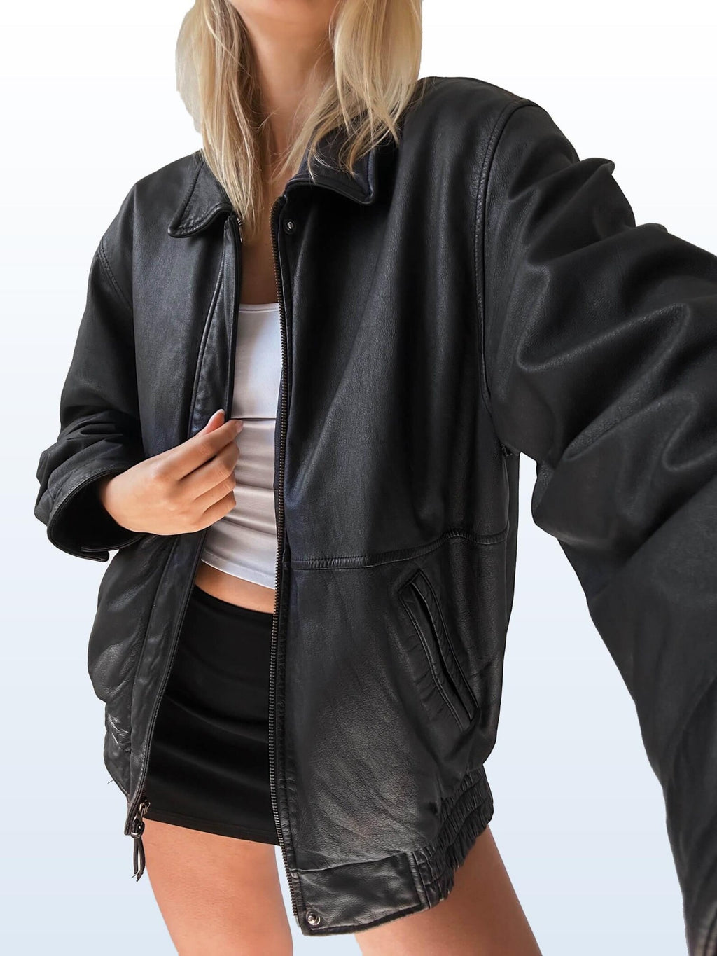 Women's Black Classic Oversized Straight Cut Sheep Leather Jacket