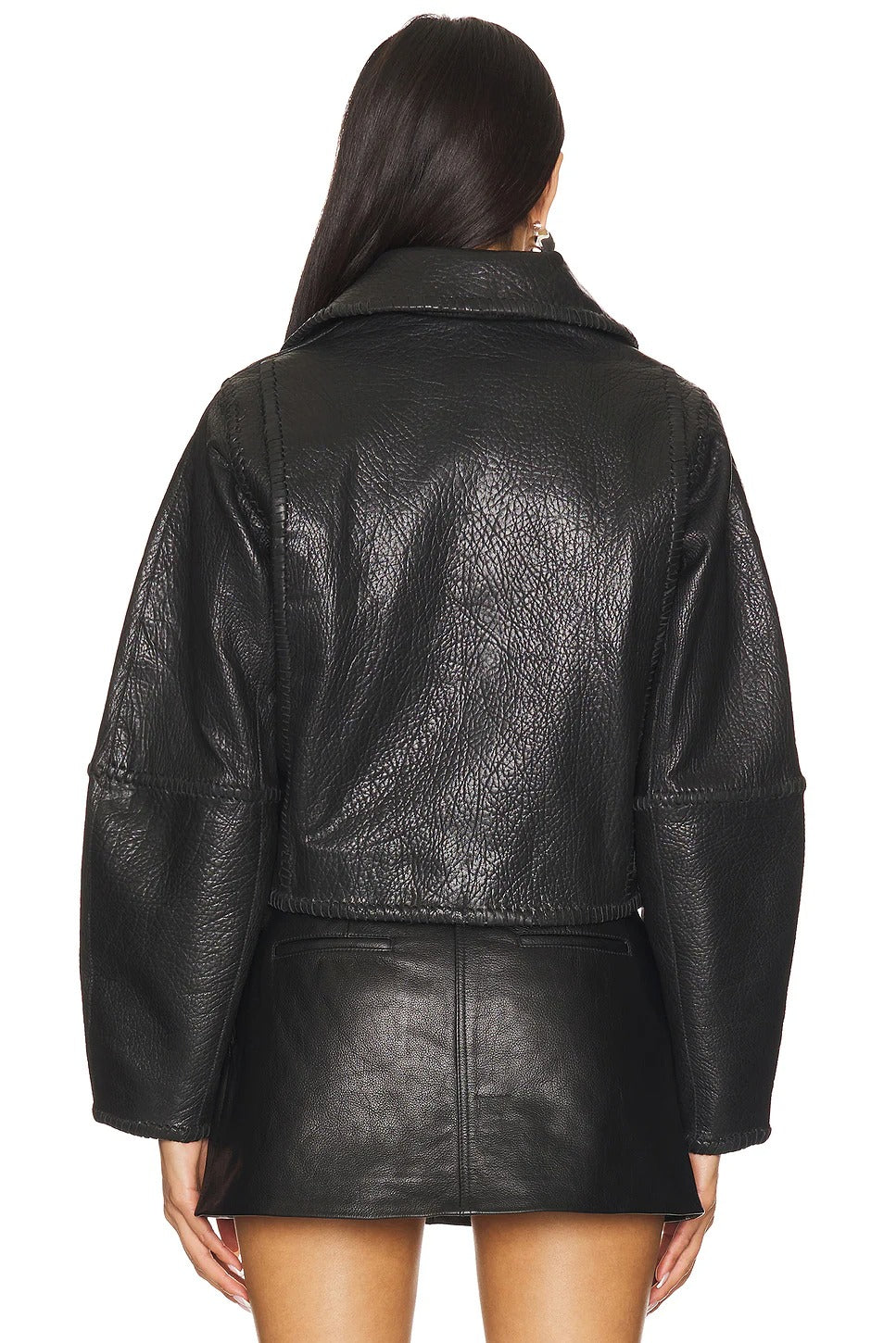 Women's Black Collar Simple Leather Jacket