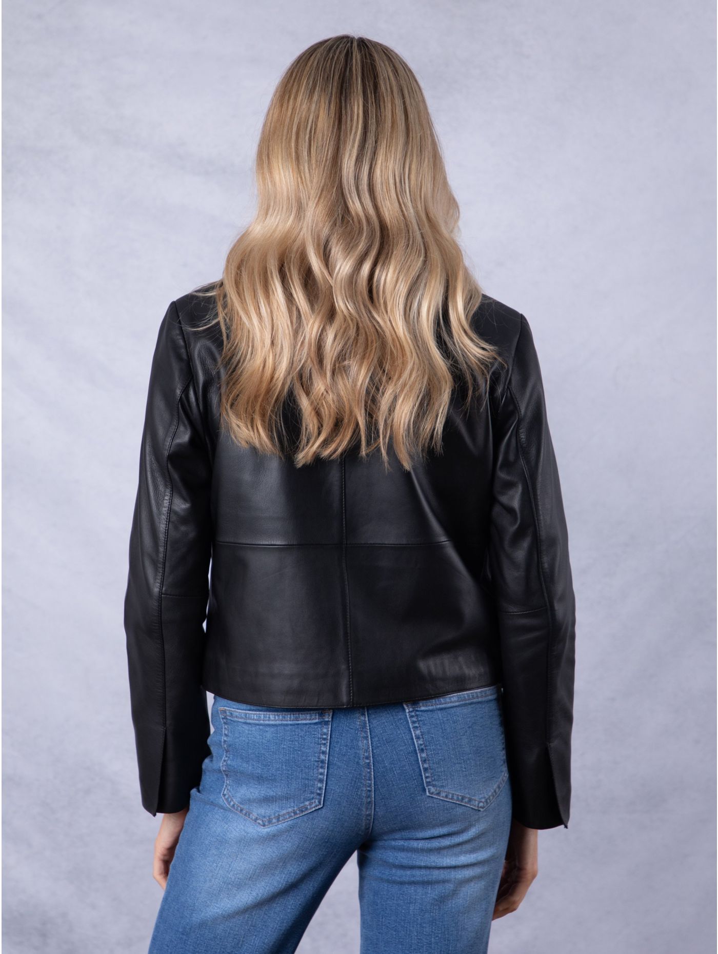Women's Black Collared Leather Jacket