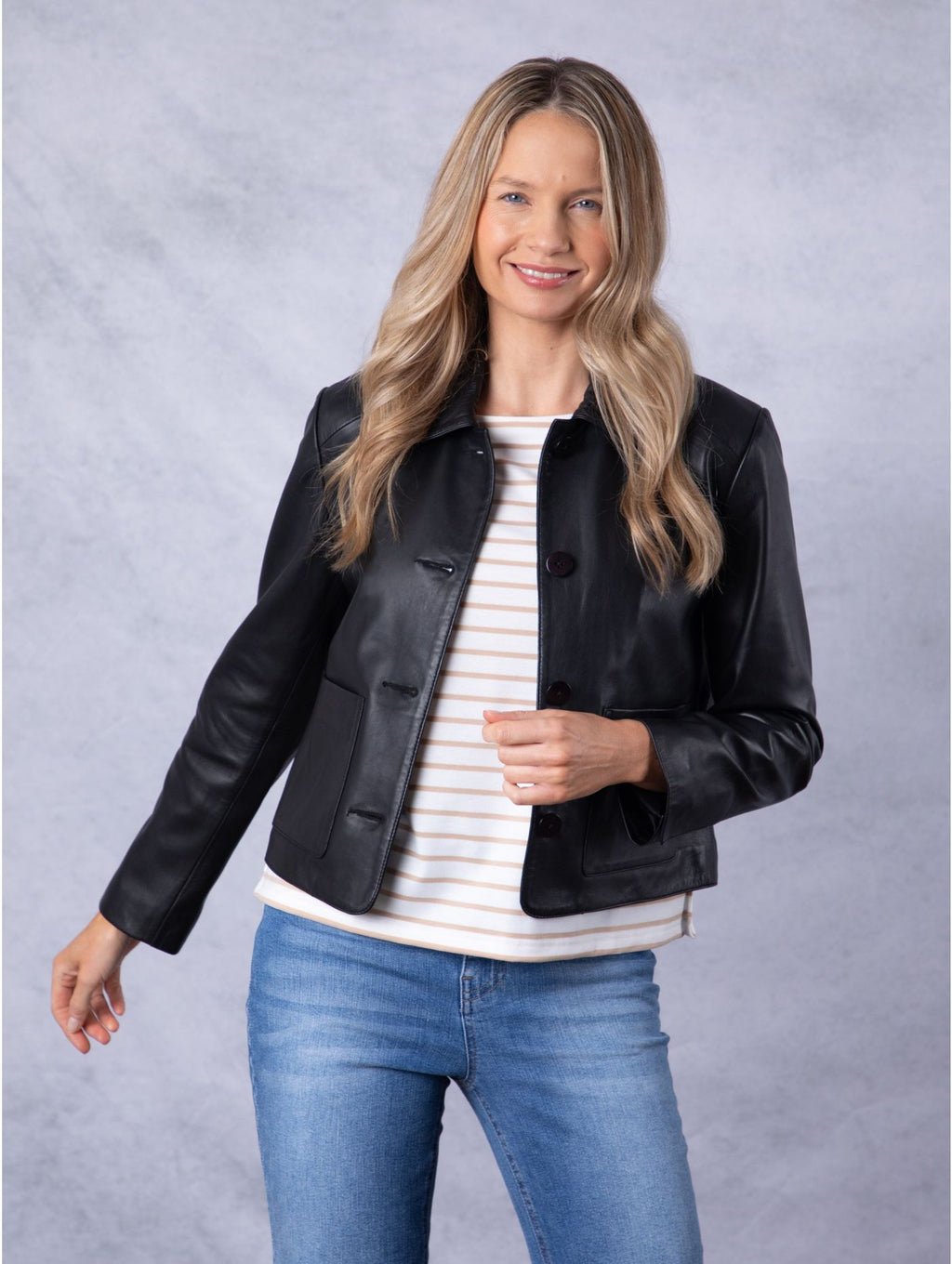 Women's Black Collared Leather Jacket
