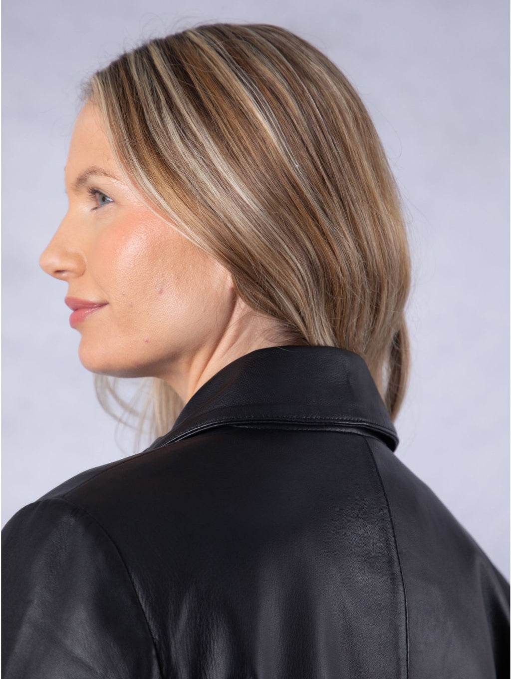 Women's Black Collared Leather Jacket