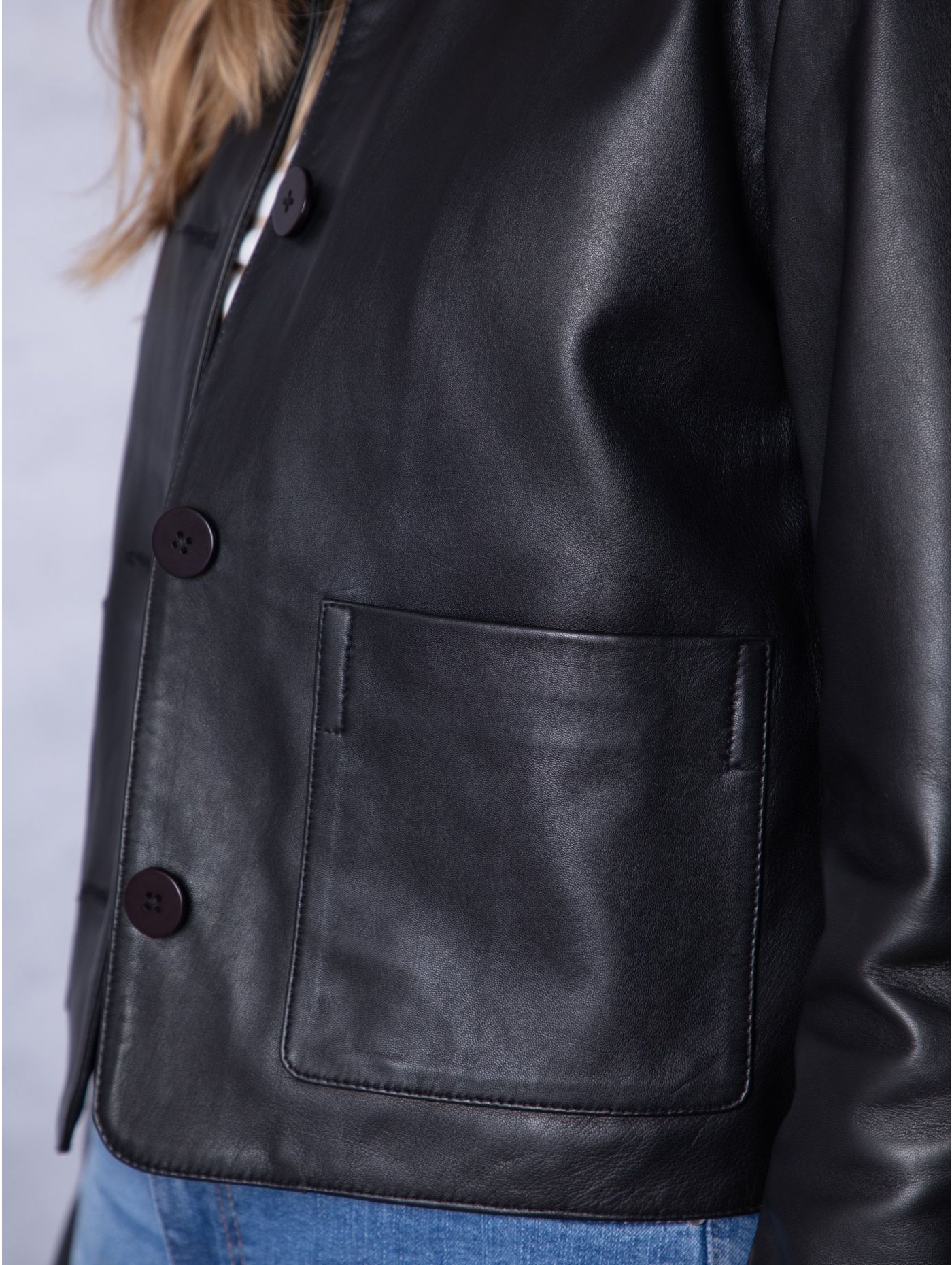 Women's Black Collared Leather Jacket