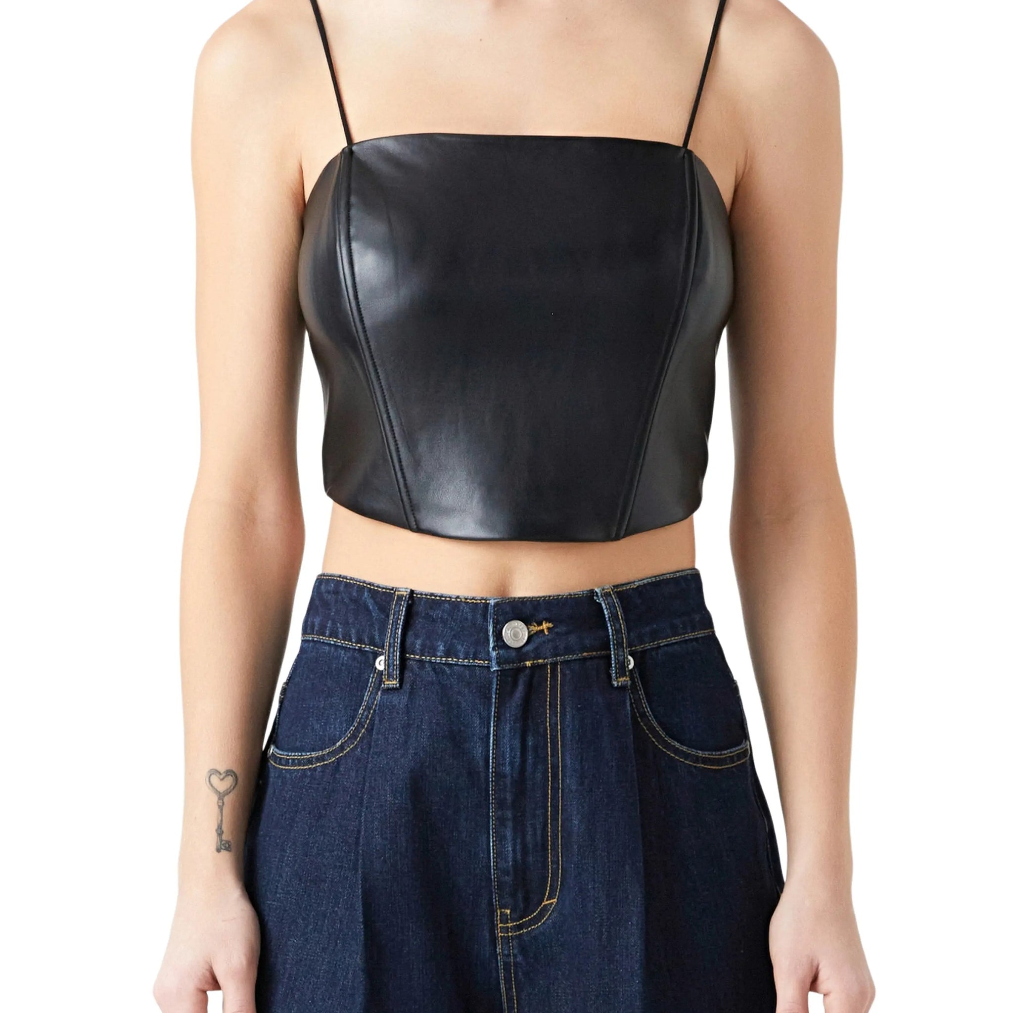 Women's Black Crop Leather Top