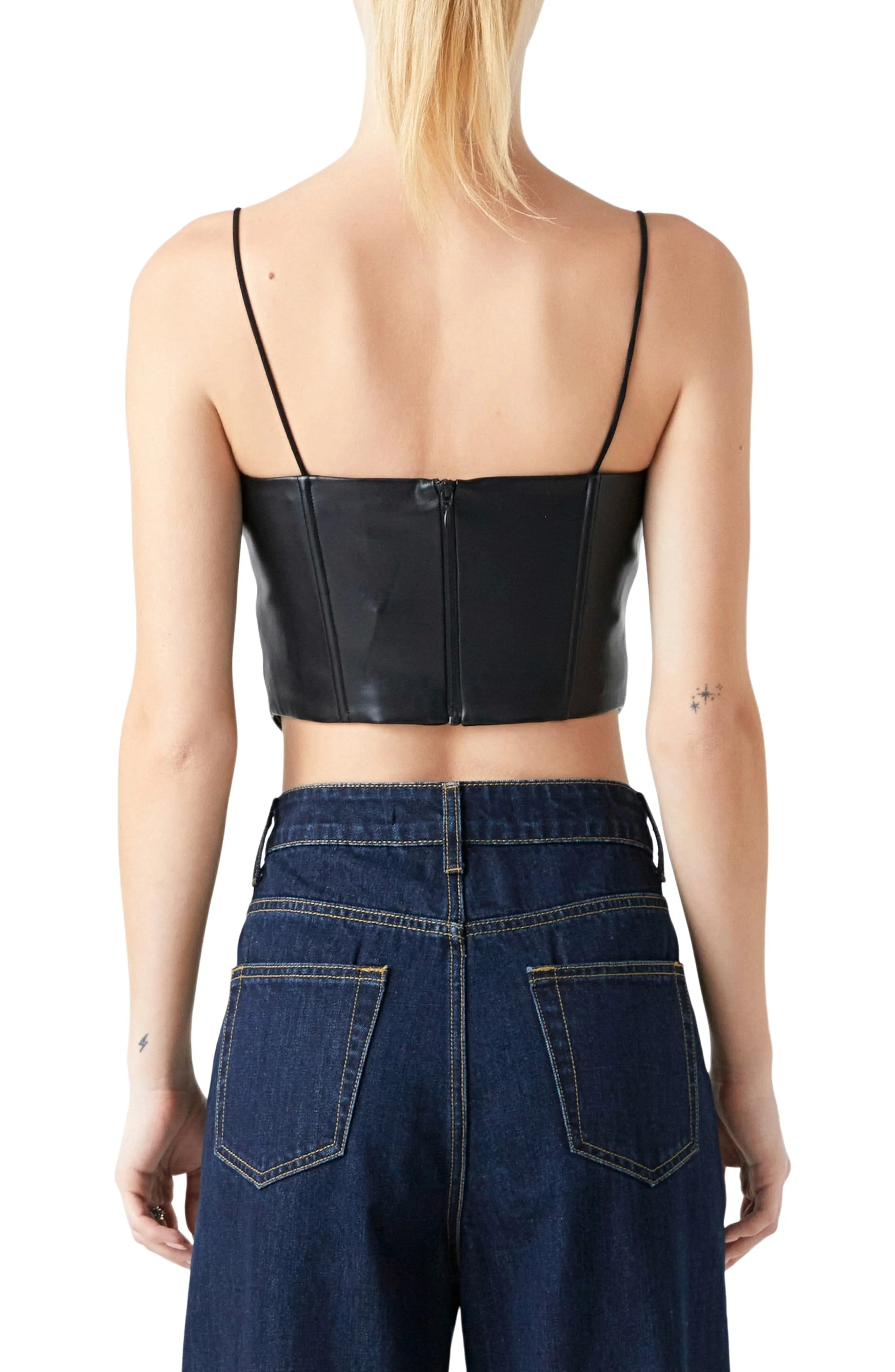 Women's Black Crop Leather Top