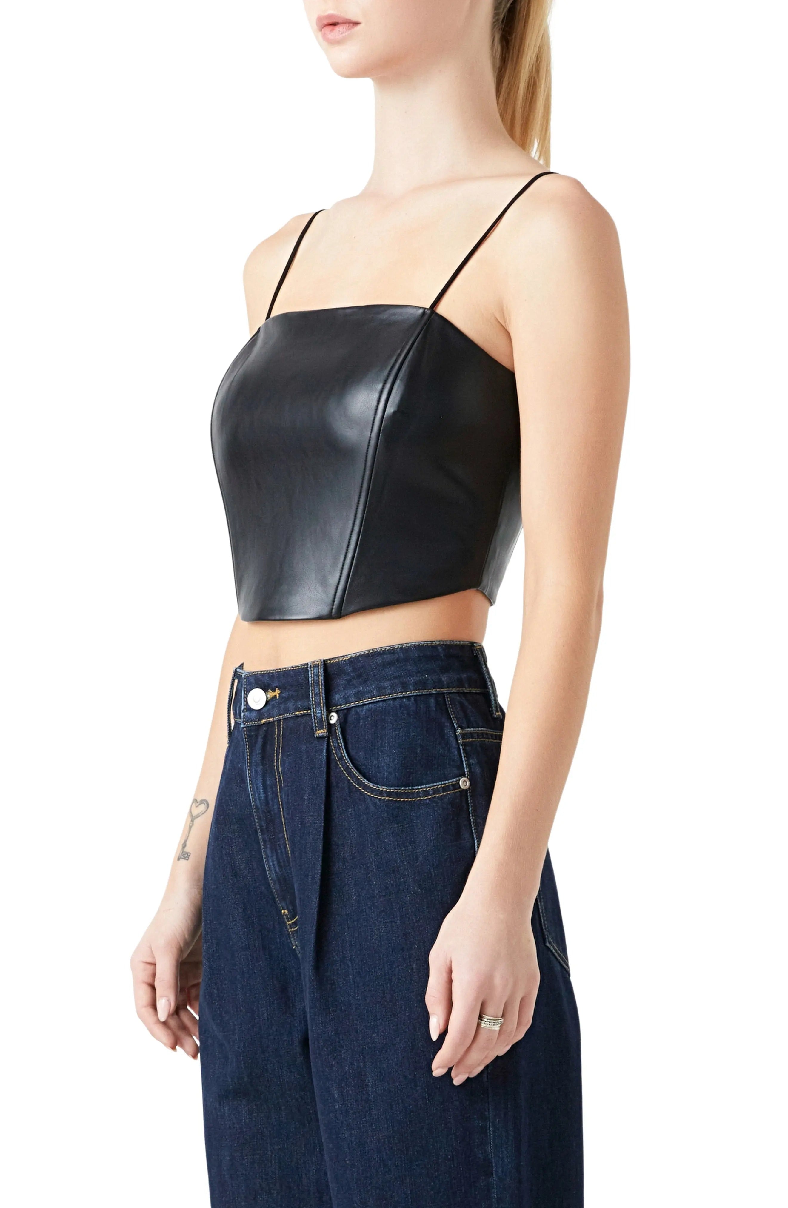 Women's Black Crop Leather Top