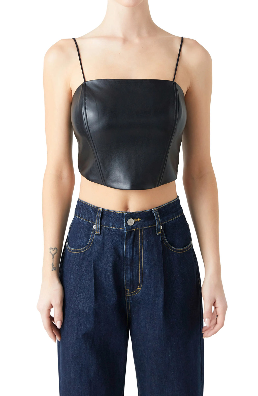 Women's Black Crop Leather Top