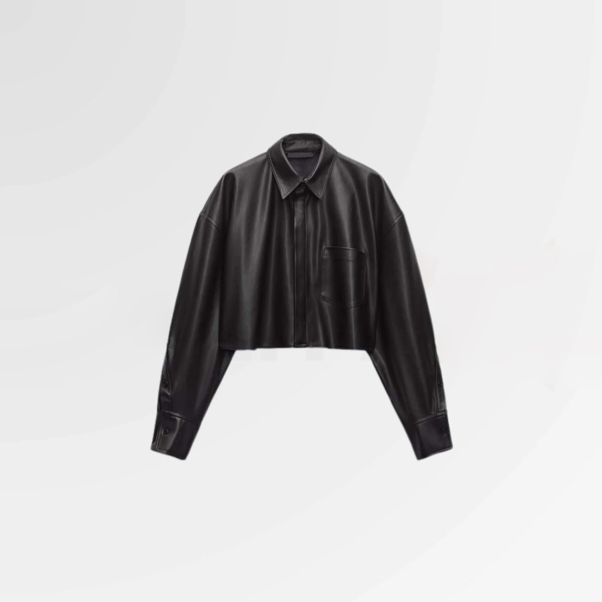 Women's Black Cropped Leather Shirt