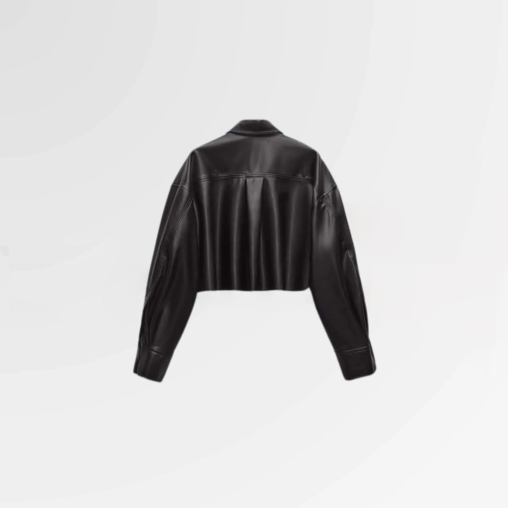 Women's Black Cropped Leather Shirt