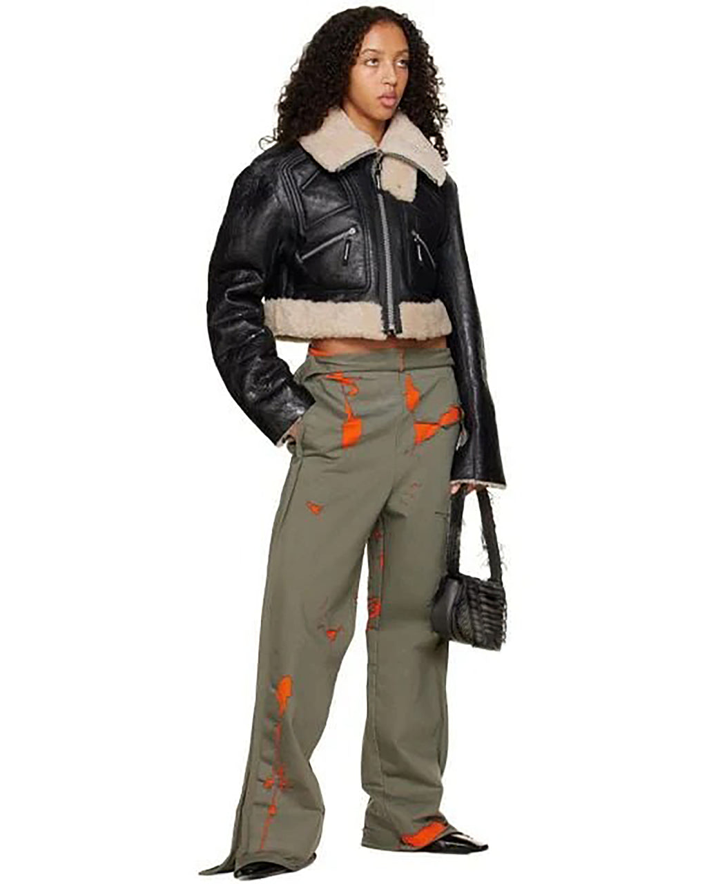 Women's Black Cropped Shearling Leather Jacket