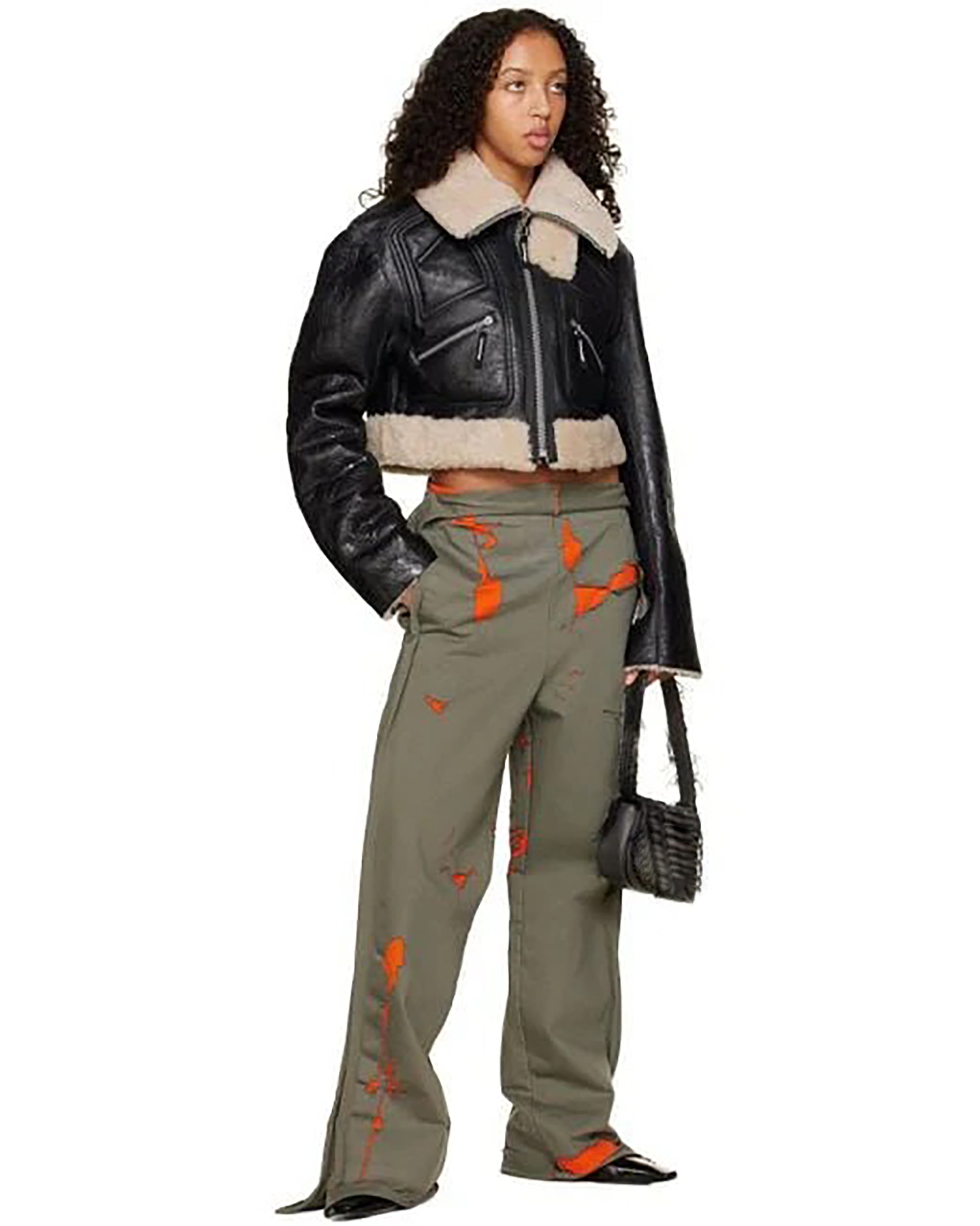 Women's Black Cropped Shearling Leather Jacket