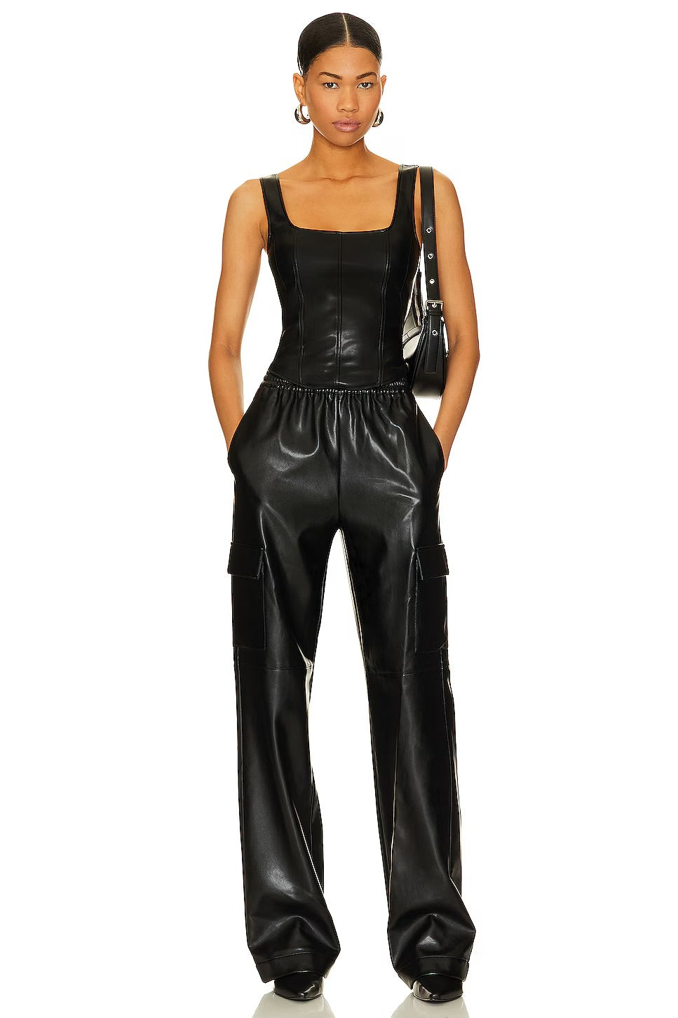 Women's Black Dante Faux Leather Top