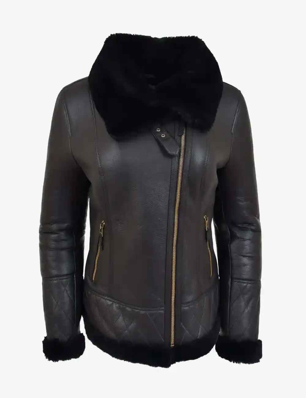 Schwarze Eclipse-Lammfelljacke aus Shearling für Damen