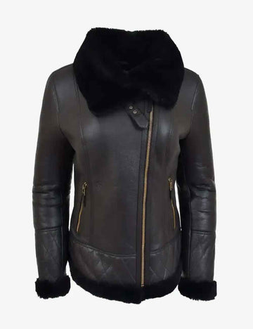 Schwarze Eclipse-Lammfelljacke aus Shearling für Damen