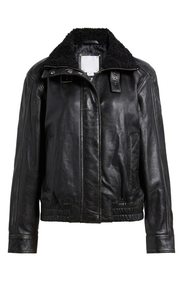 Schwarze Damen-Lammlederjacke mit elastischem Saum 