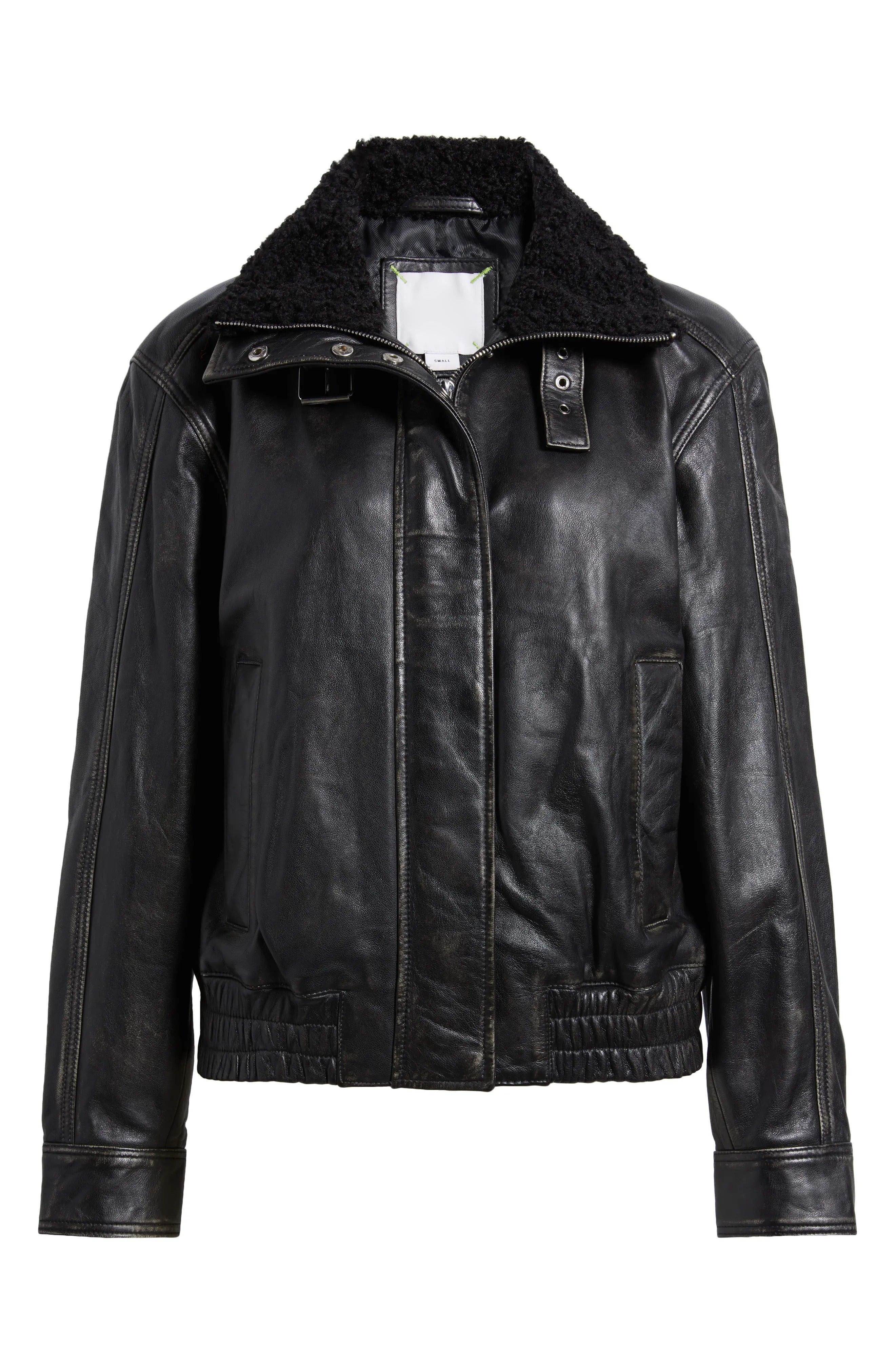 Women's Black Elasticated Hem Lambskin Leather Jacket
