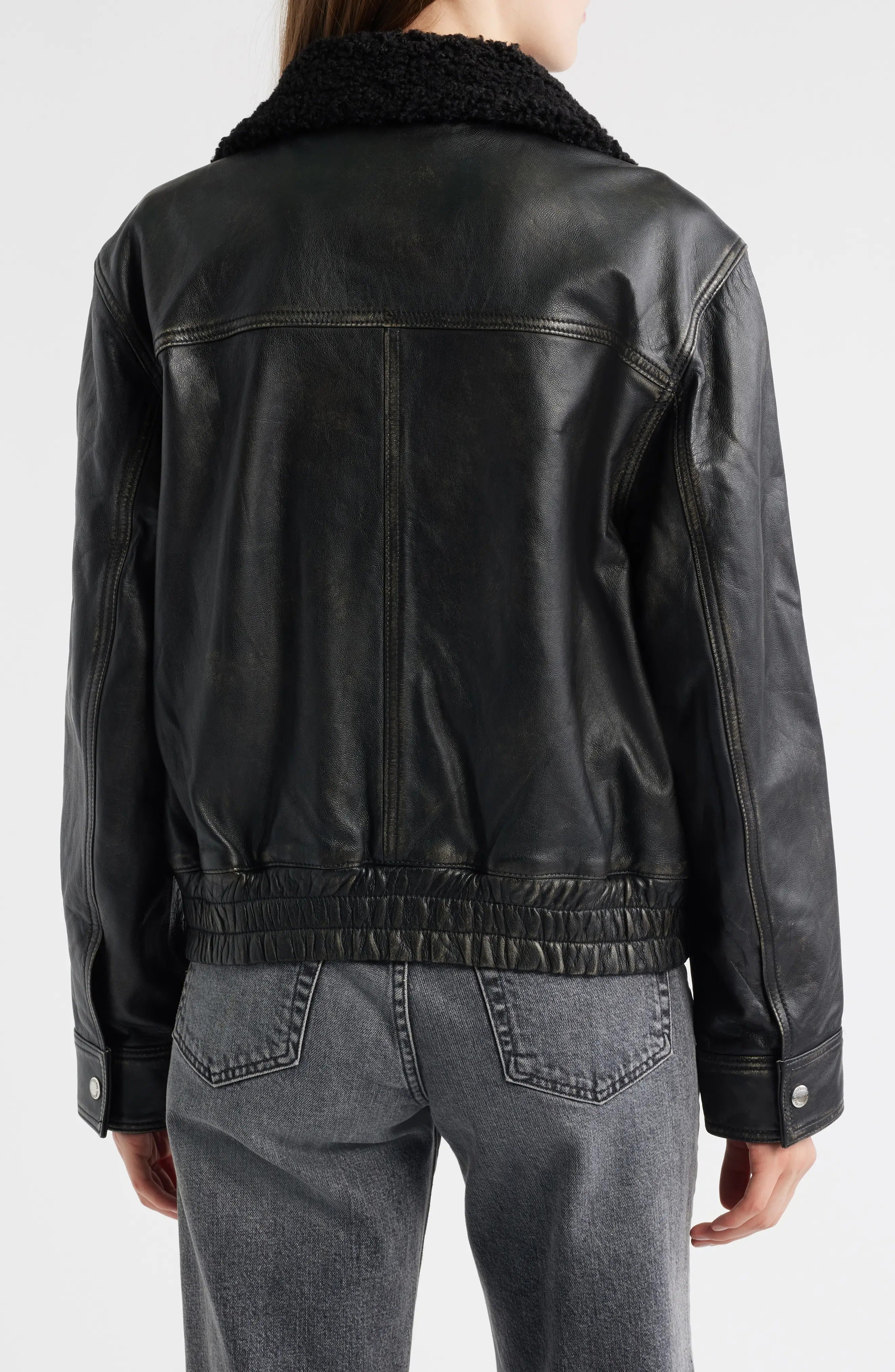 Women's Black Elasticated Hem Lambskin Leather Jacket