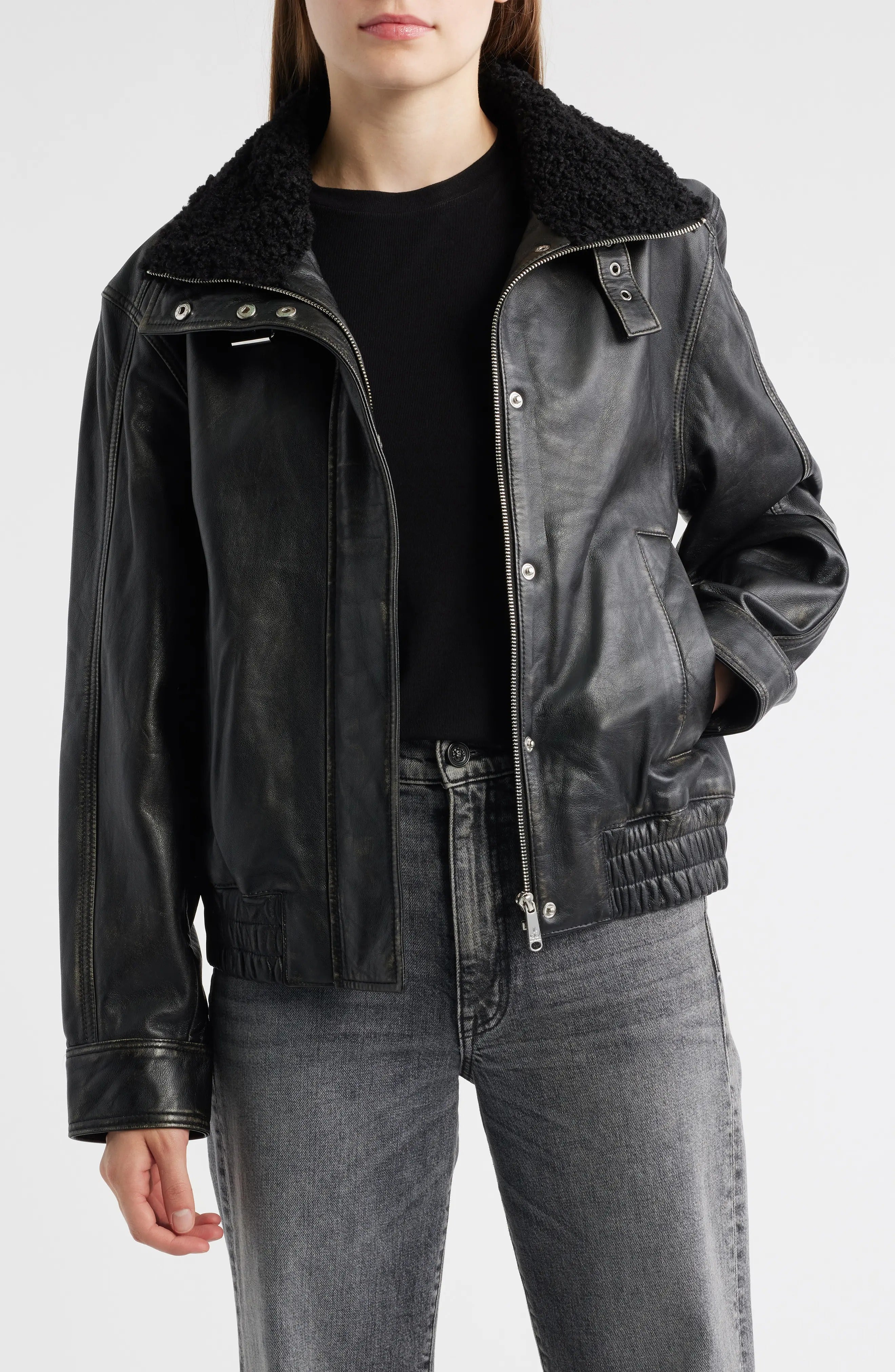 Women's Black Elasticated Hem Lambskin Leather Jacket