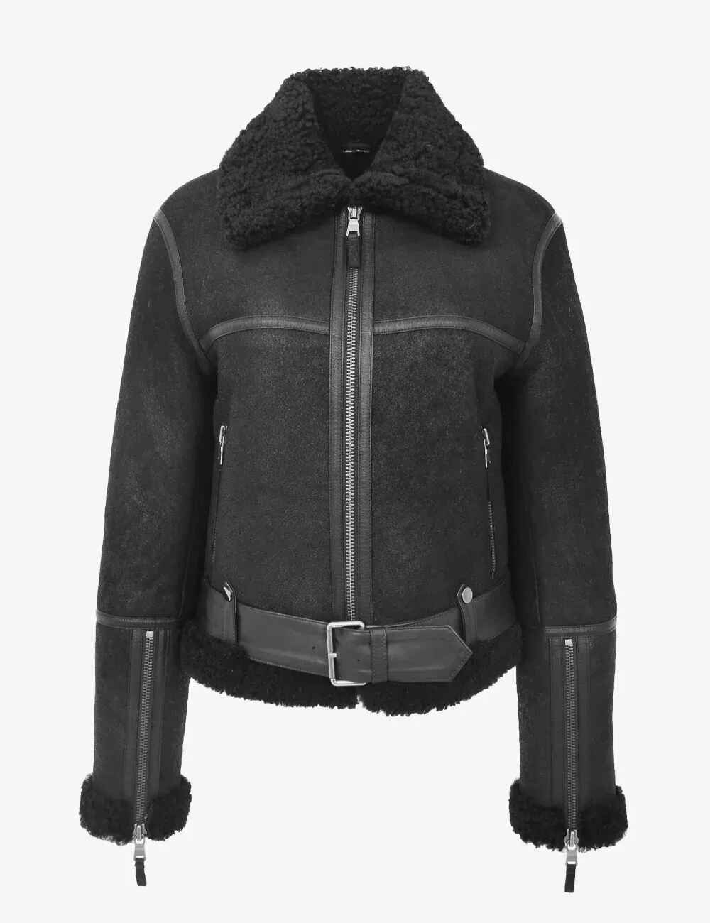 Women’s Black Falcon Sheepskin Shearling Leather Jacket