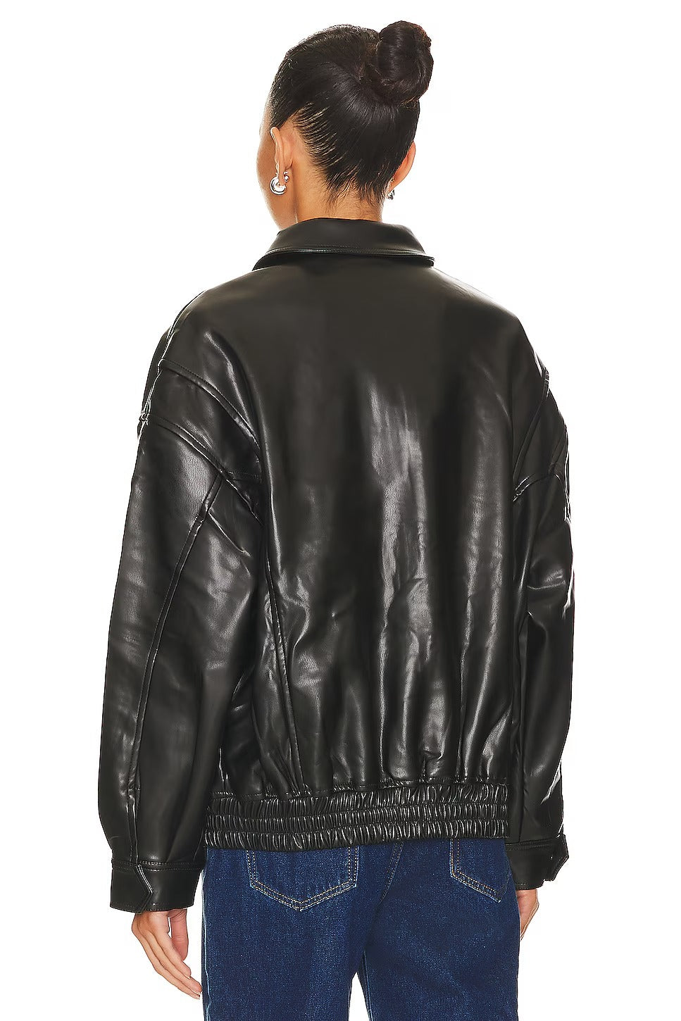 Women's Black Faux Leather Bomber Jacket