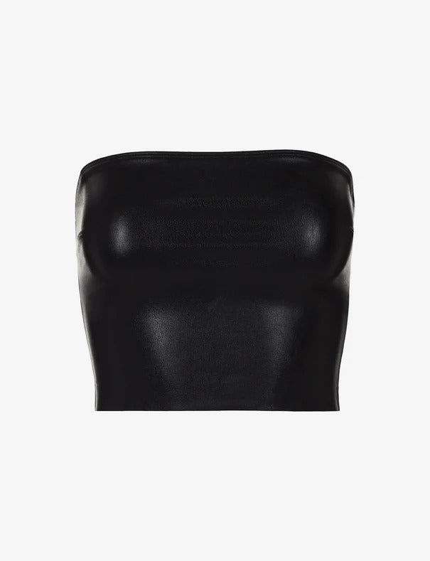 Women's Black Faux Leather Crop Tube Top