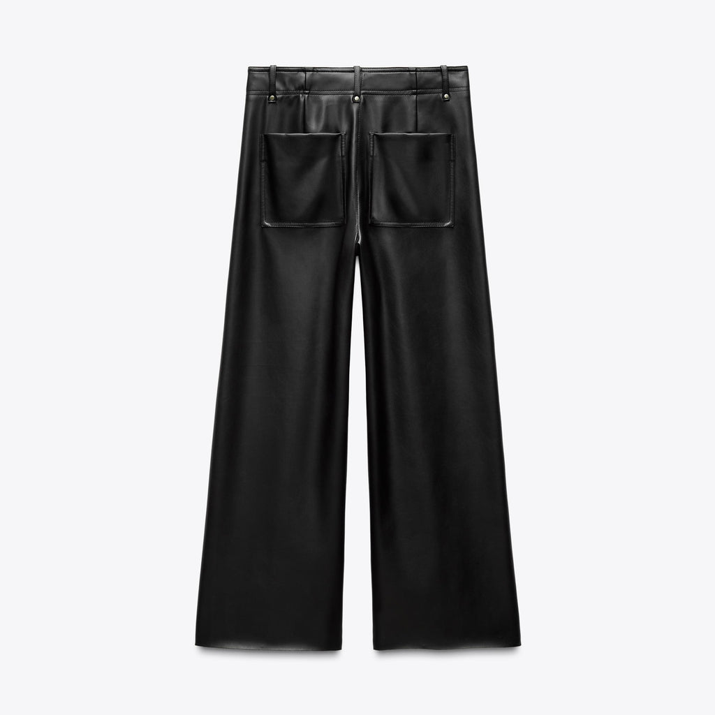 Women's Black Faux Leather Wide Leg Pants