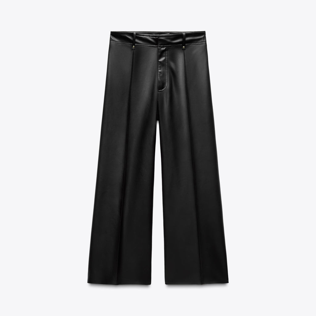 Women's Black Faux Leather Wide Leg Pants