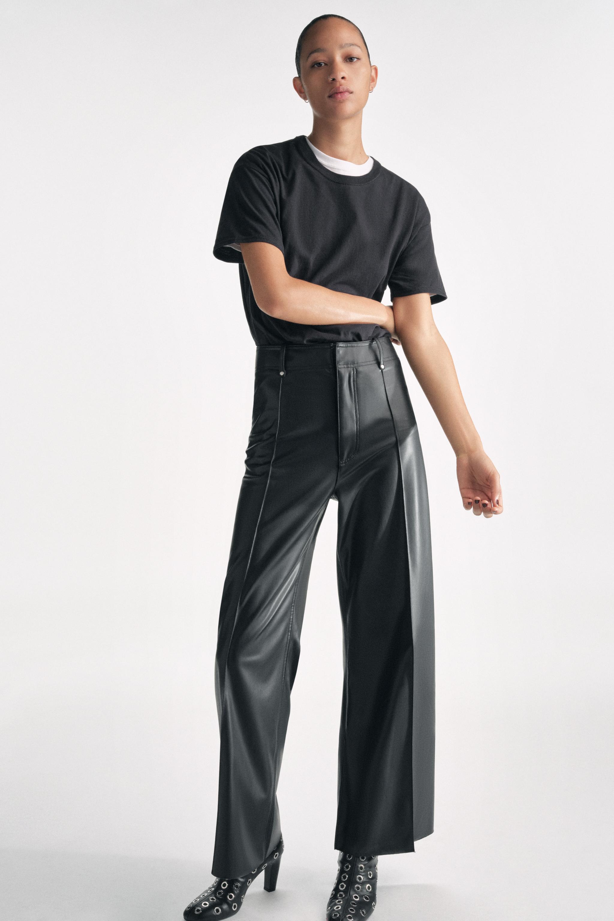 Women's Black Faux Leather Wide Leg Pants