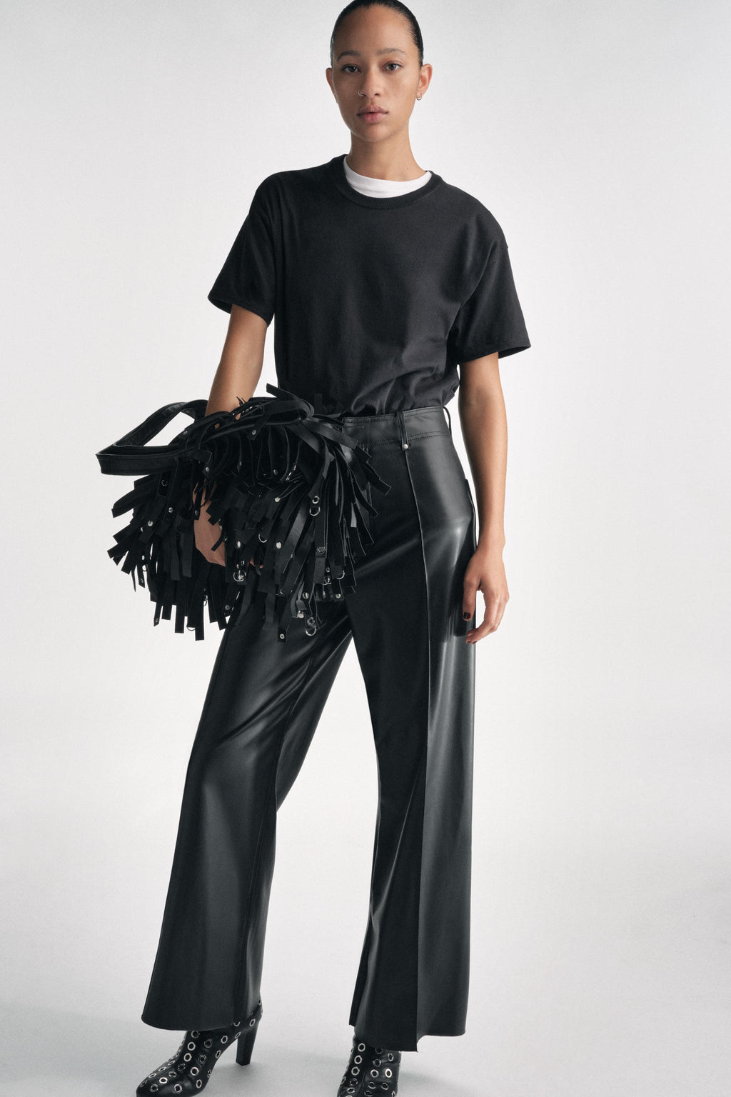 Women's Black Faux Leather Wide Leg Pants