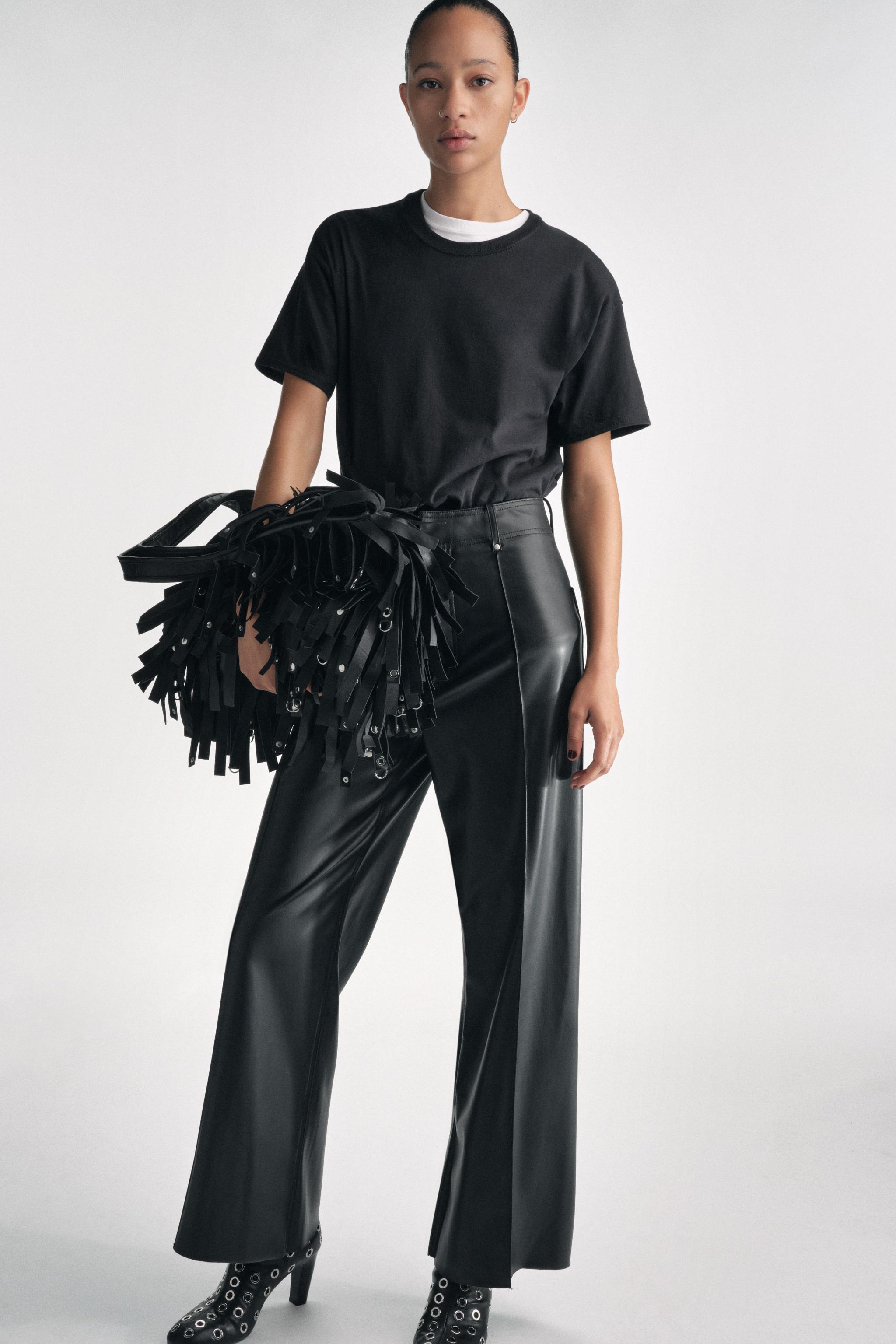 Women's Black Faux Leather Wide Leg Pants