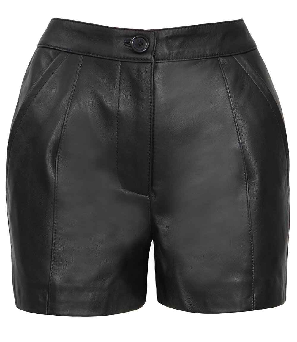 Women's Black Fitted Leather Shorts