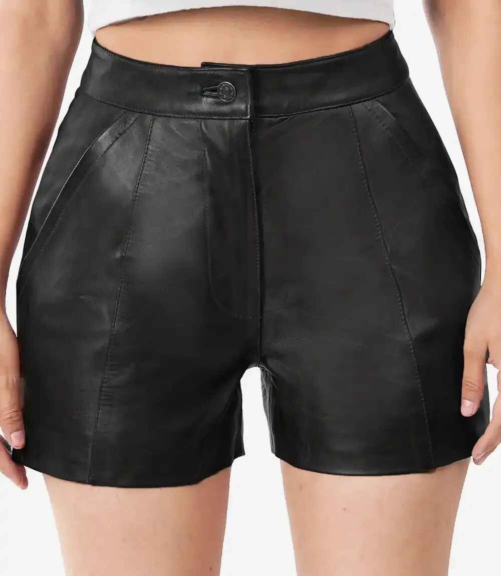 Women's Black Fitted Leather Shorts