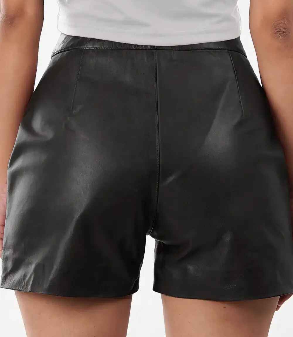 Women's Black Fitted Leather Shorts