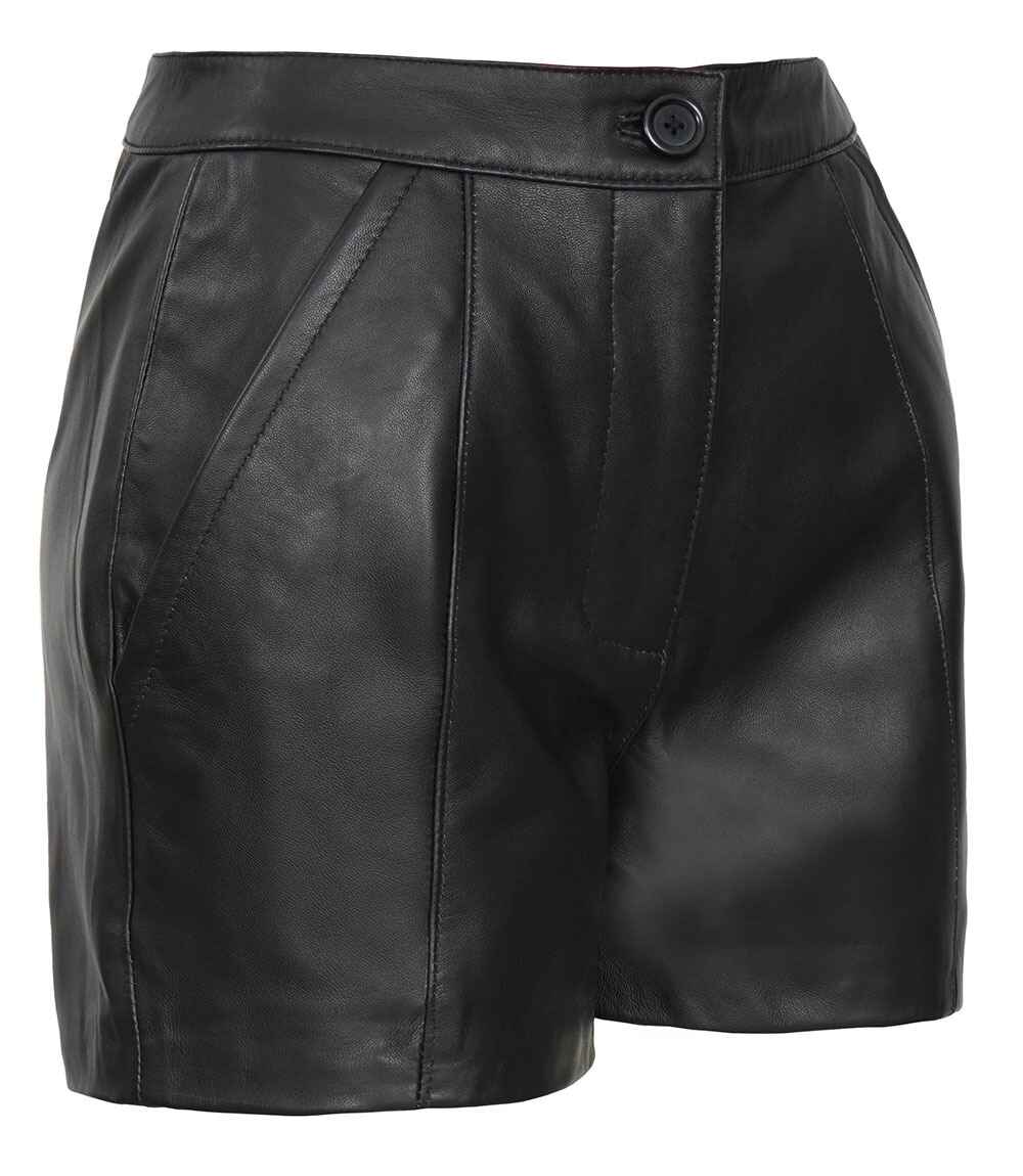 Women's Black Fitted Leather Shorts