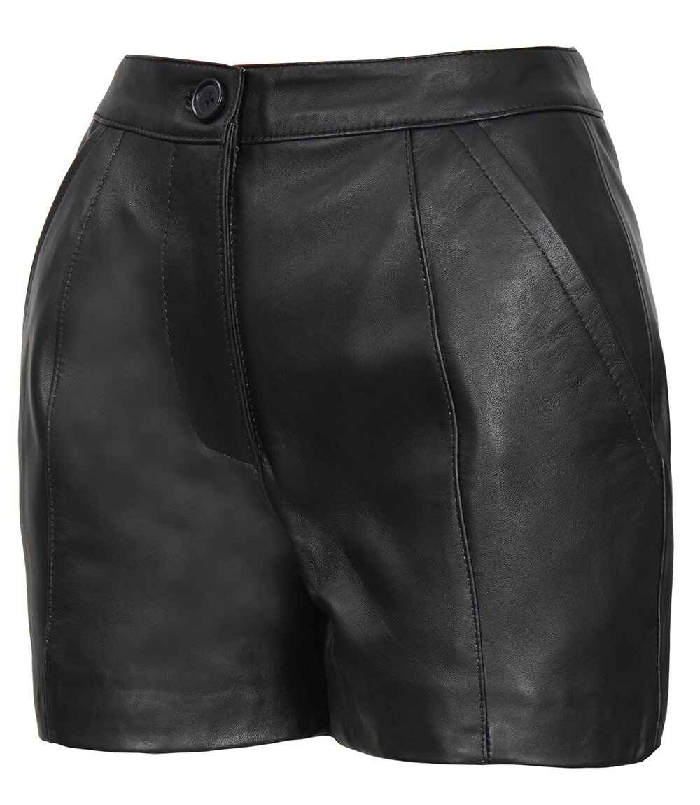 Women's Black Fitted Leather Shorts