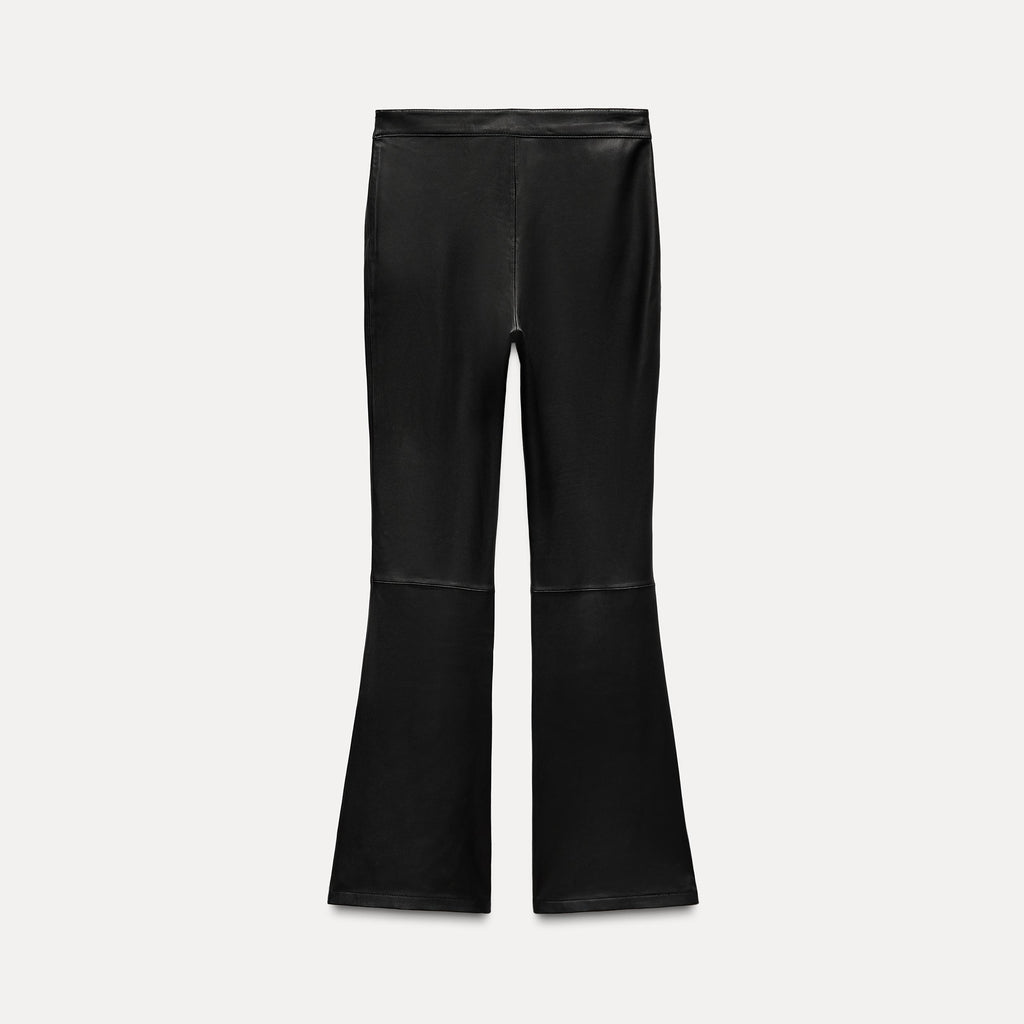 Women's Black Flared 100% Leather Pants