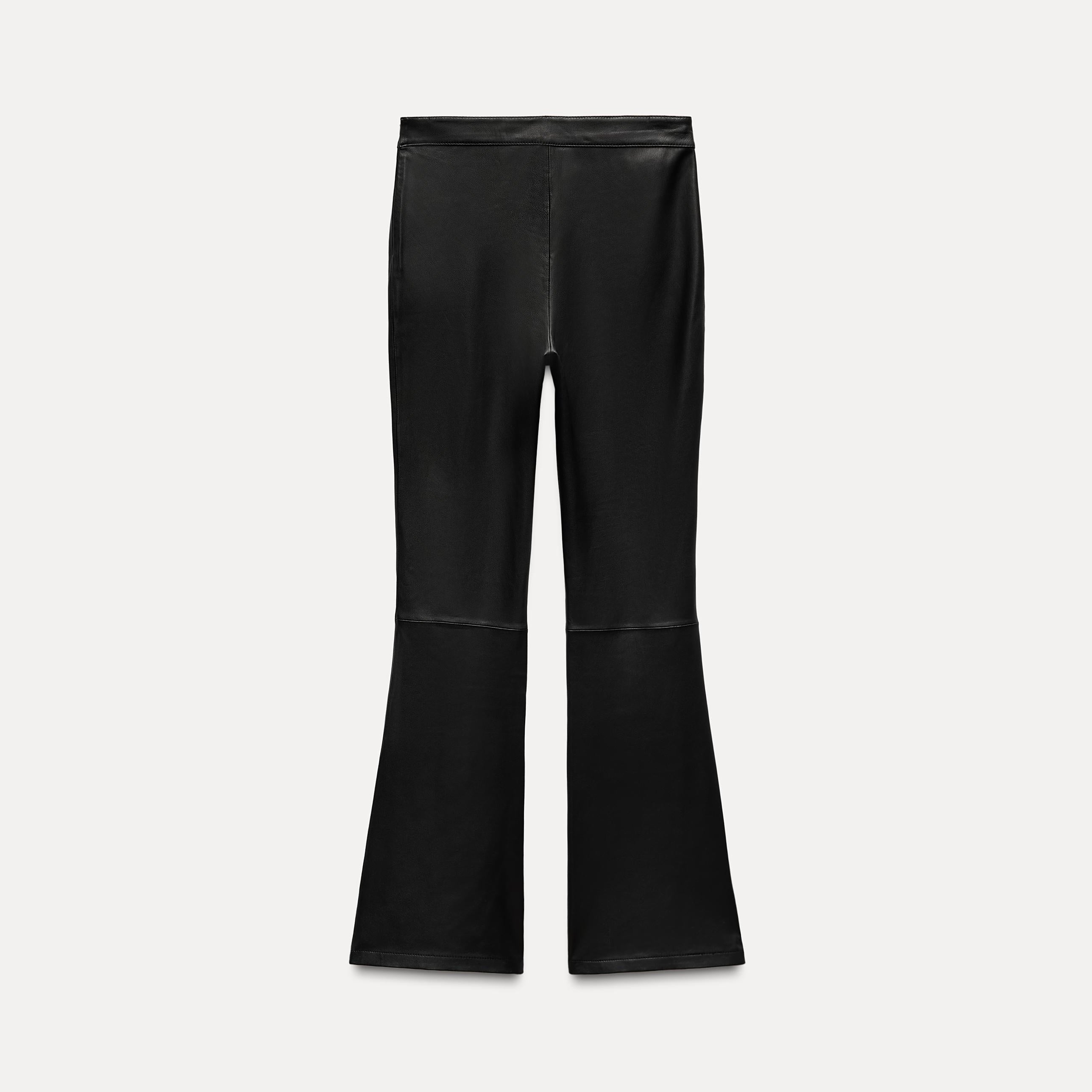 Women's Black Flared 100% Leather Pants