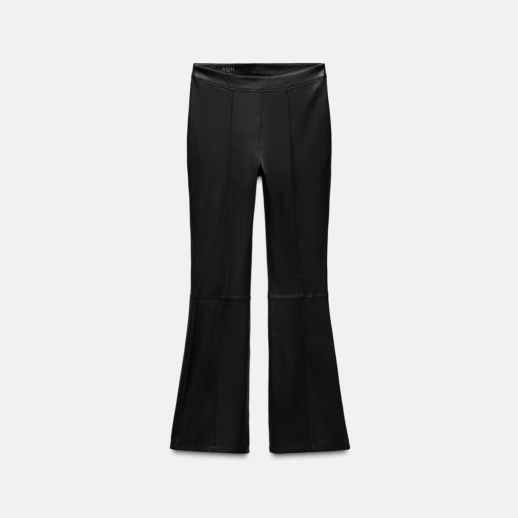 Women's Black Flared 100% Leather Pants